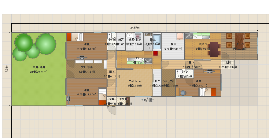 平屋2世帯K案→微修正