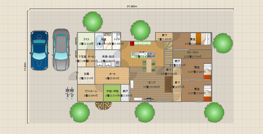 そこそこ広い玄関ホールのある平屋+ロフト