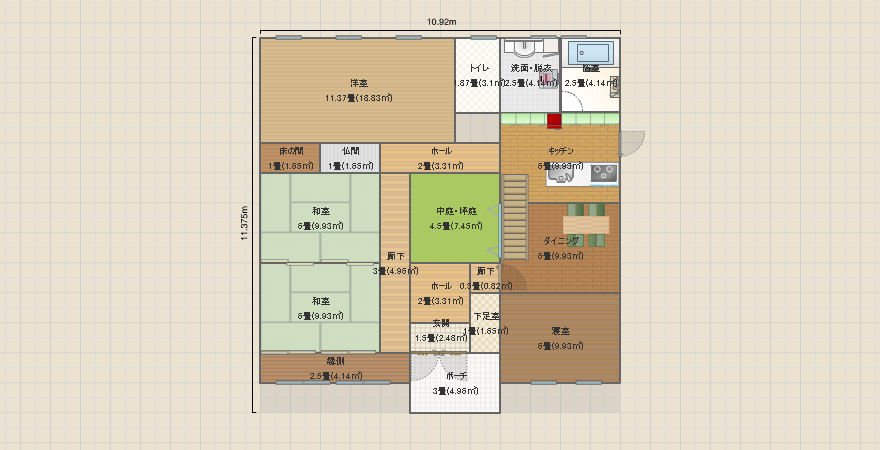 南玄関　中庭　間口・奥行11ｍ