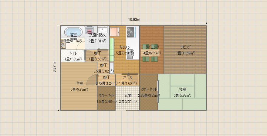 21坪 平屋 真ん中玄関 左上サニタリー