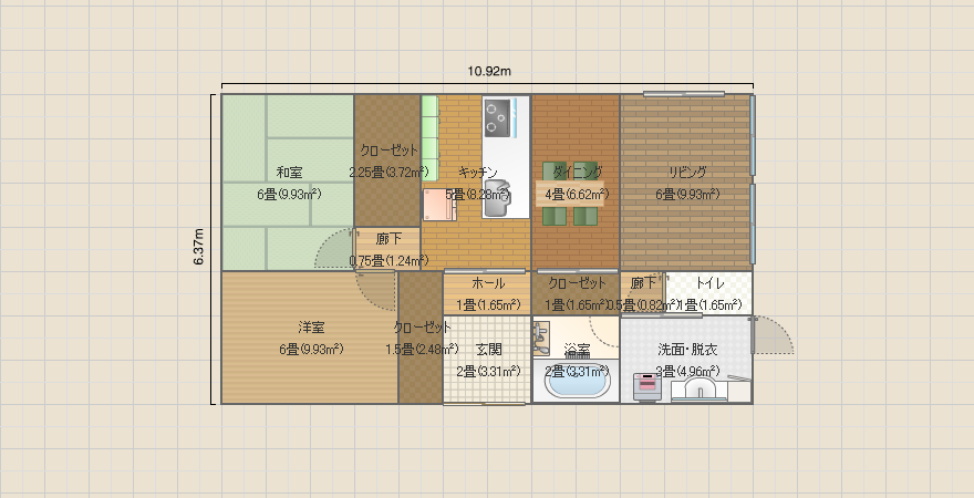 21坪 平屋 真ん中玄関 右下サニタリー