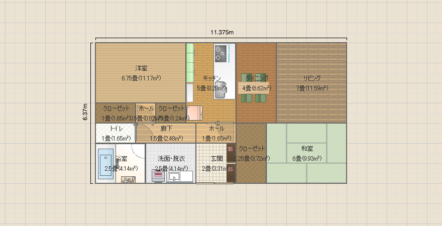 21.8坪 平屋 真ん中玄関 左下サニタリー