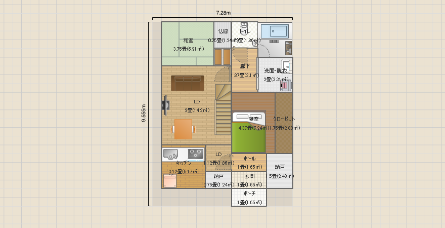 南北に長い家(上南)