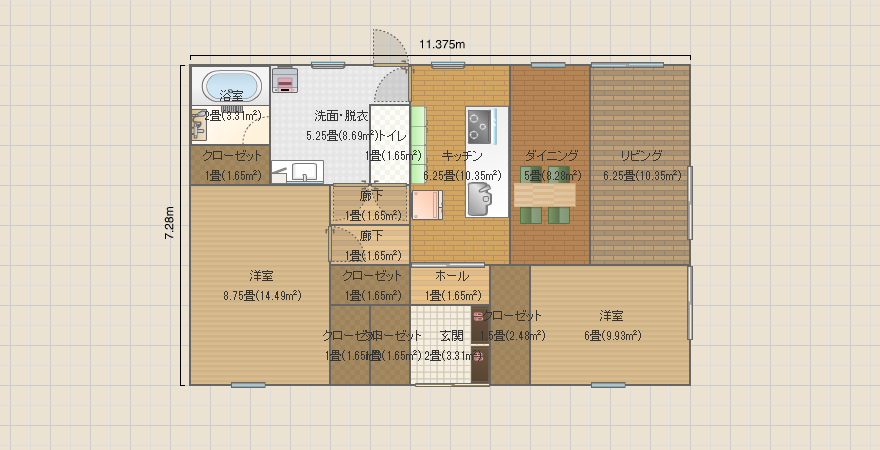 25.5坪 平屋 真ん中玄関 左上サニタリー 2
