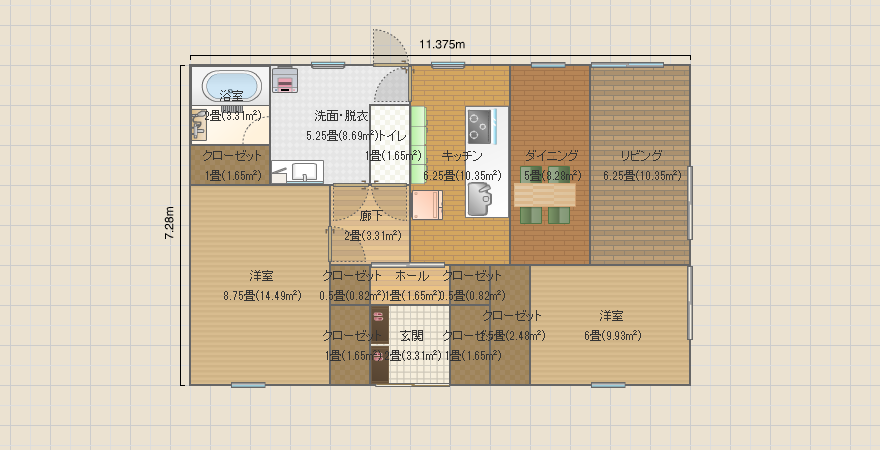 25.5坪 平屋 真ん中玄関 左上サニタリー 1
