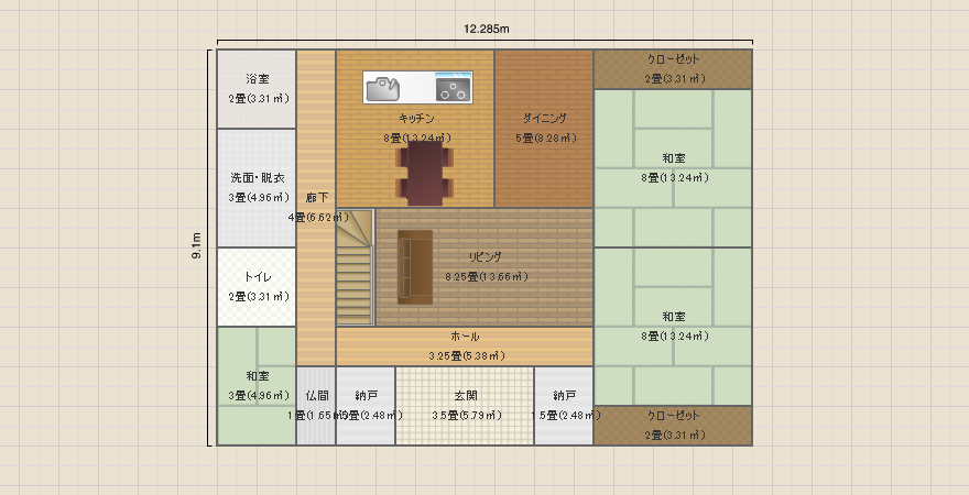 道路側9m×奥行12m 間取り 修正案