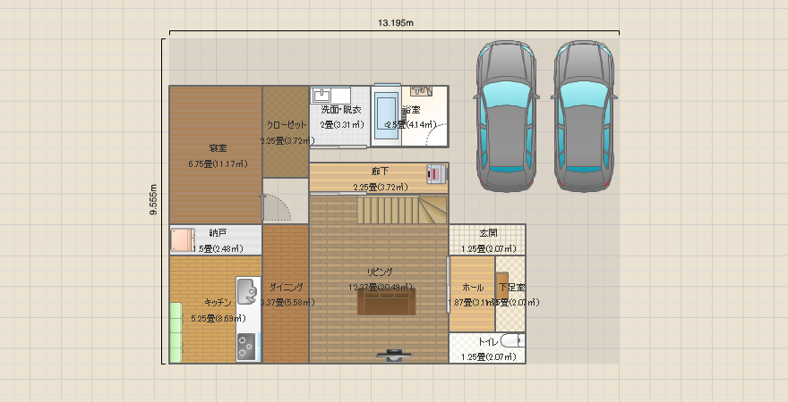 2階(北玄関,一階寝室)