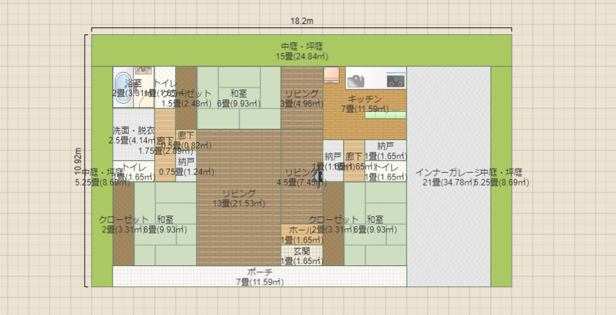 3LDK +インナーガレージ + トイレ3ヶ所