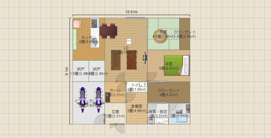 平屋南玄関 バイクガレージ2台