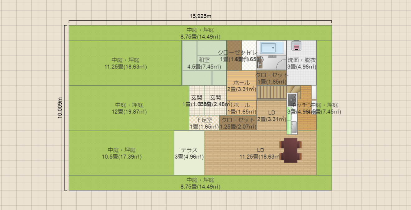 敷地50坪_延床35_下南向き_吹き抜け_子供2人_バルコニー