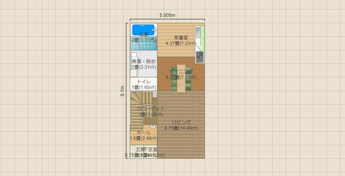 2階建 1階リビング浴室