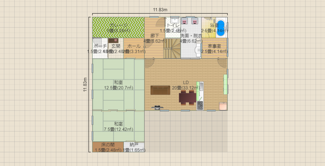 【家族4人】【ガレージ+和室】【2階建】