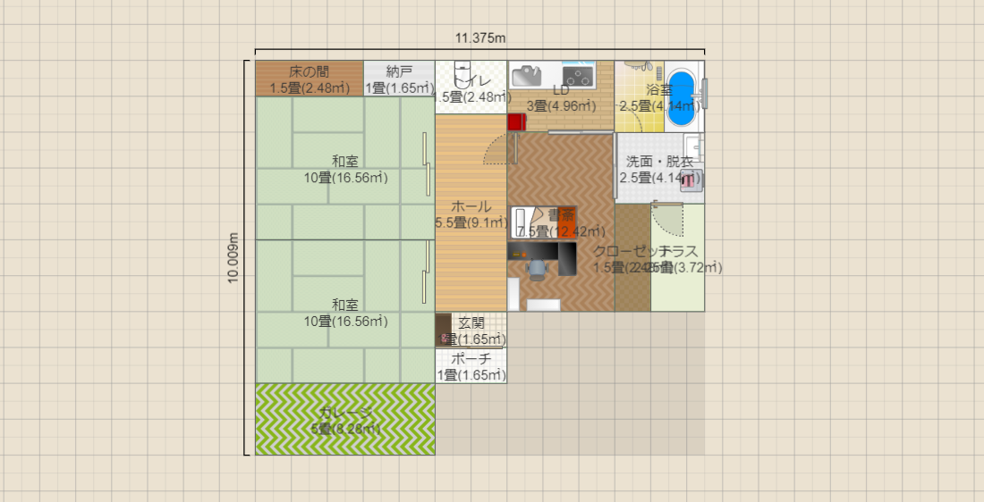 【家族1人】【ガレージ+和室】【平屋】
