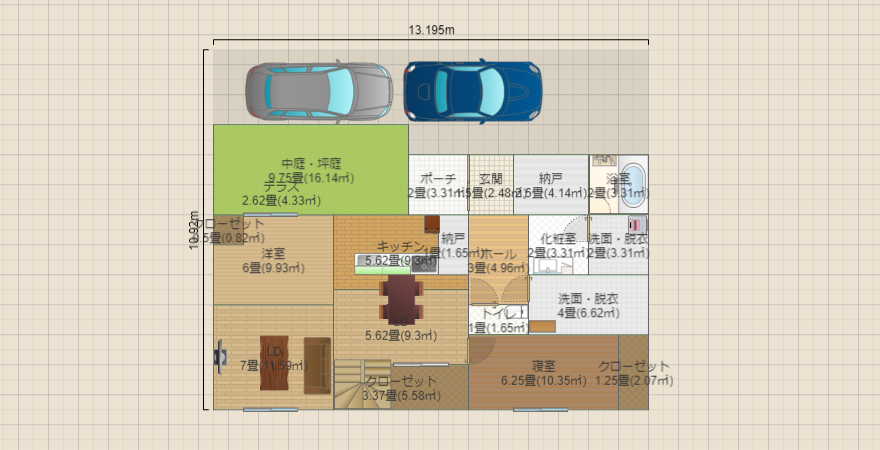 パターン1(リビング洋室仕切りで客室)