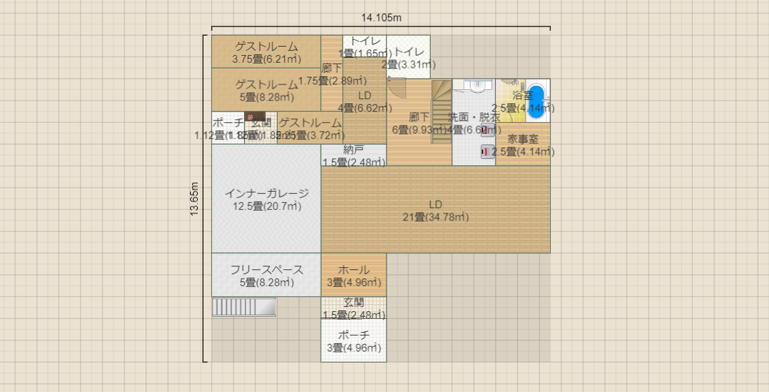 【家族4人】【ガレージ+和室】【正方形】