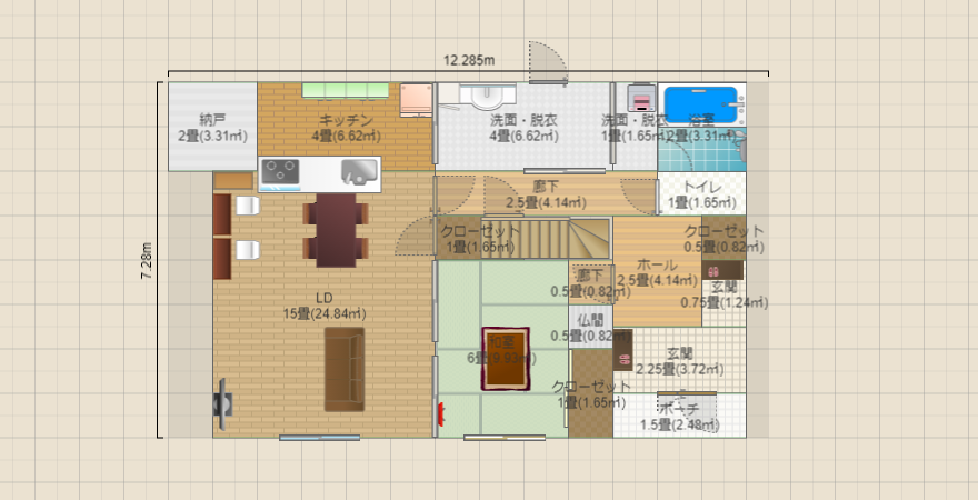 kリビング半間、バルコニーなし