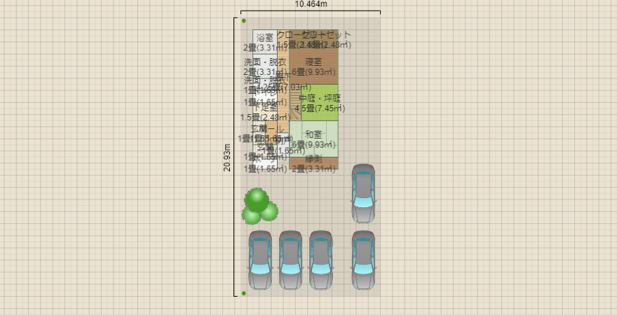 コの字型中庭の3階建て