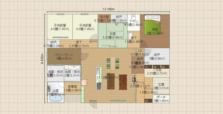 37.3坪(リビング中2階の書斎&ファミリークローゼット)