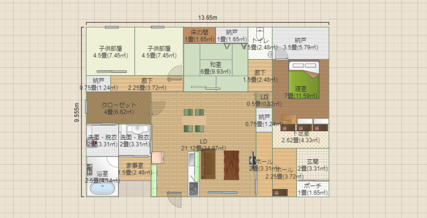 38.8坪(ファミリークローゼット&子供部屋4.5畳&寝室内納戸)