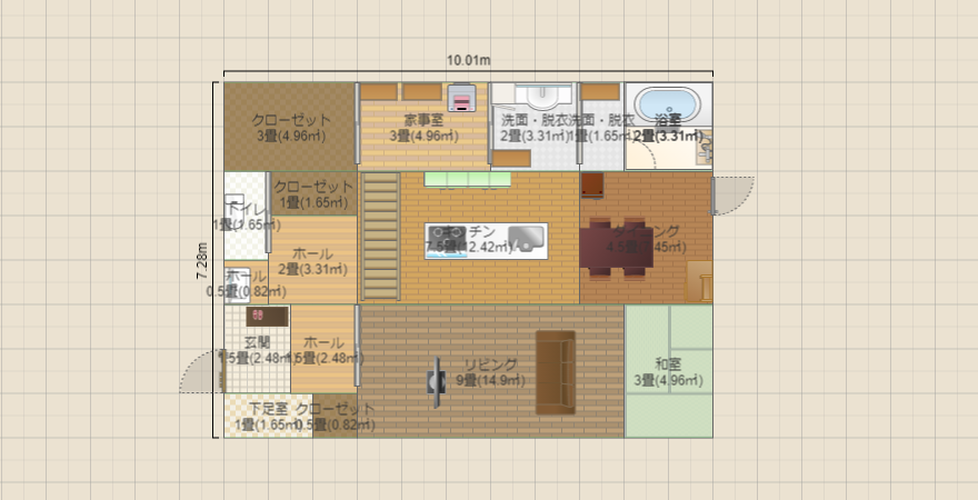 LDK+和室(長方形)リビング階段