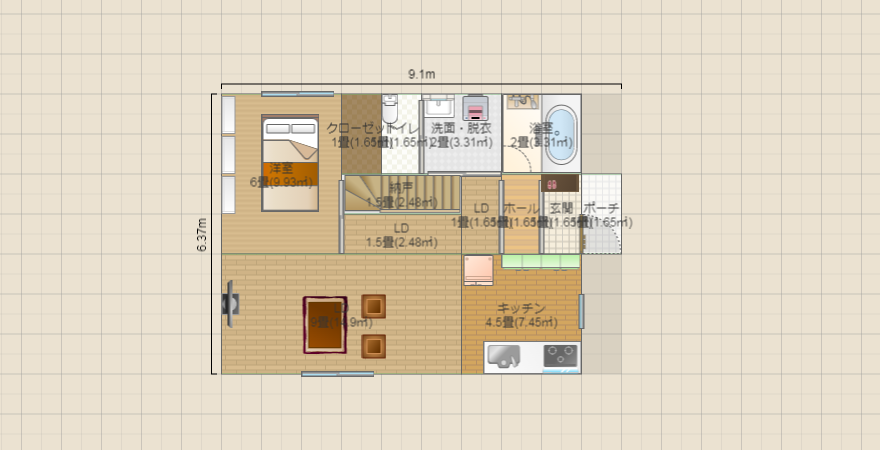 ロフトもどき 7*9 22.7坪 東玄関