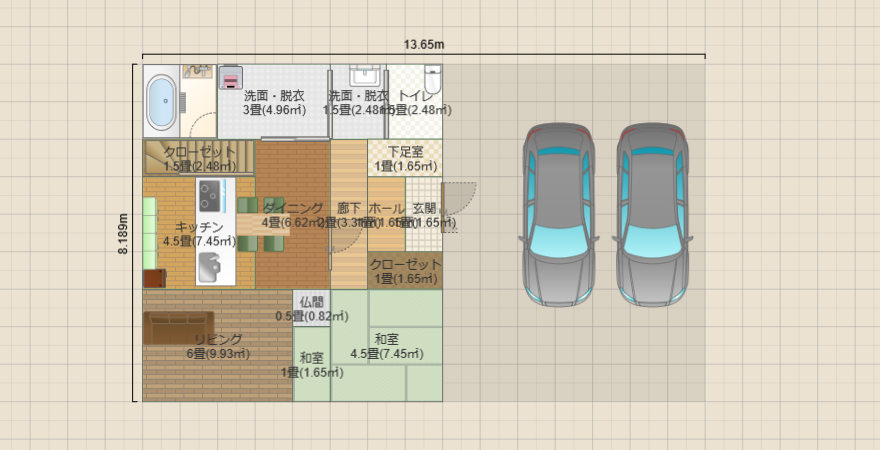 書斎2室のある4LDK 34坪