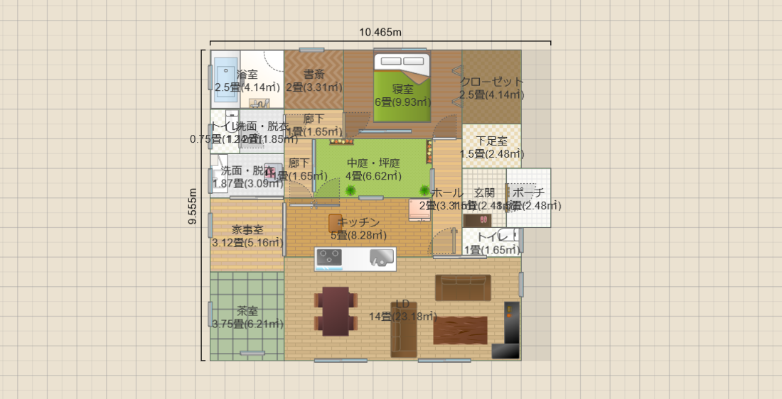 中庭4畳2LDK(19畳)-NBL(T2)10.5x9.6 R3.5