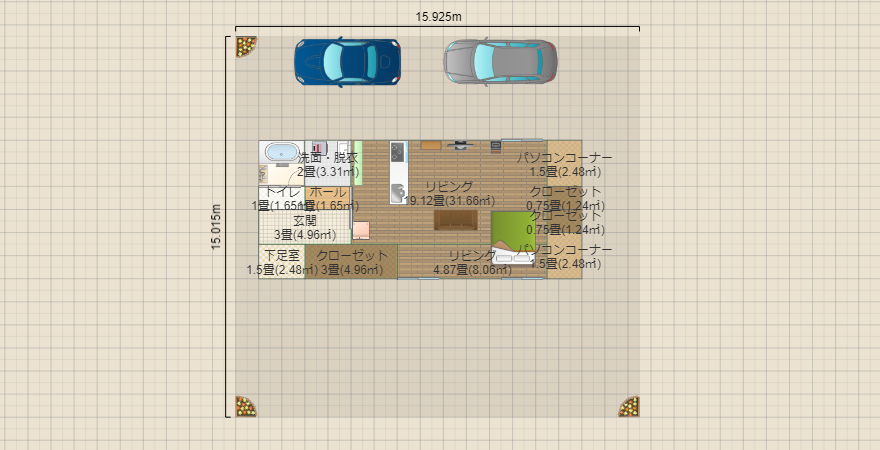北の景色がよい細長20坪+PCROOM2