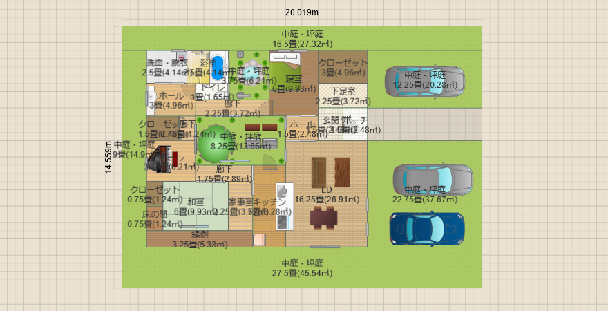 癒しの平屋中庭8.3畳 2LDK(21畳)+1 12.3x10.9 R5