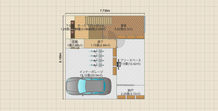 スタジオ/テラス/和室付き3階建マイホーム(4人家族)