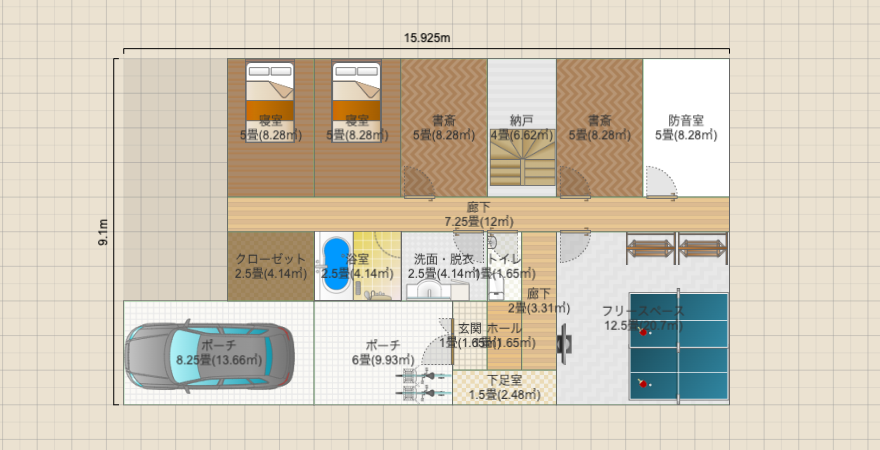 2階建てマイホーム(1Fが個室パターン)
