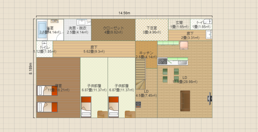 平屋36坪 部屋全て南配置 玄関北