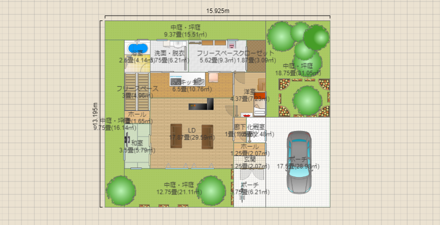 1.5階建て_回遊動線・2階納戸付