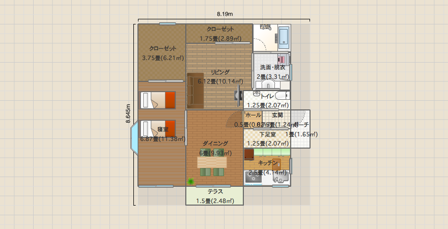 平屋 向き南西 風水考慮版 玄関南_1
