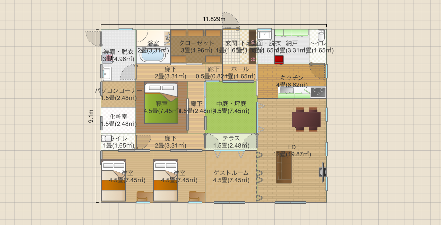 30坪平屋ロの字
