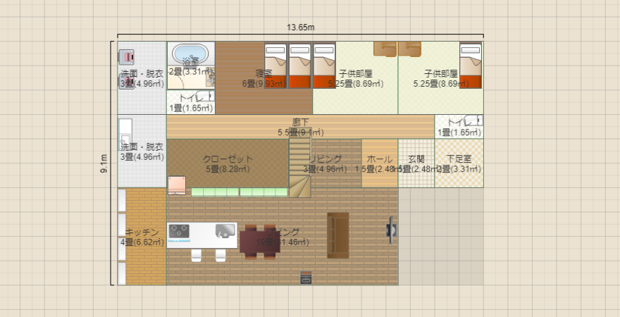 平屋L字 34坪