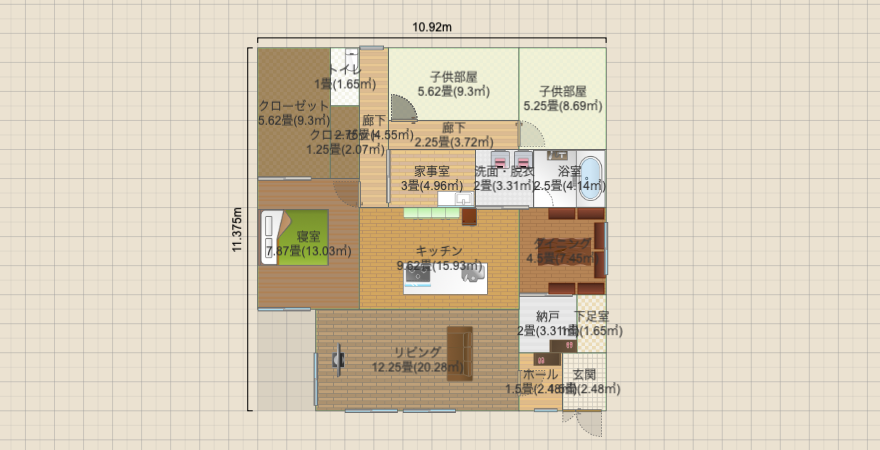 南北に長いL字平屋(L字LDK・風呂中央)