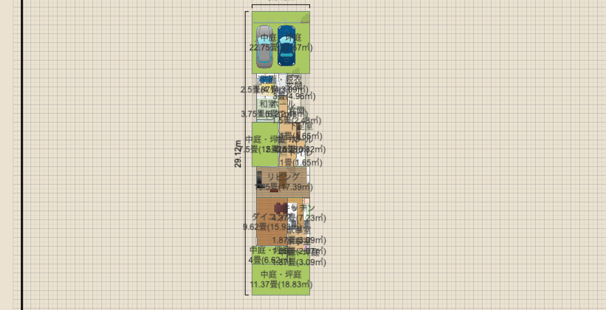 間口6m2階建て 中庭