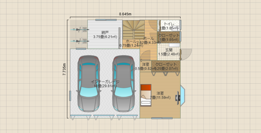 3LDK+InnerGarage2台(東玄関)1