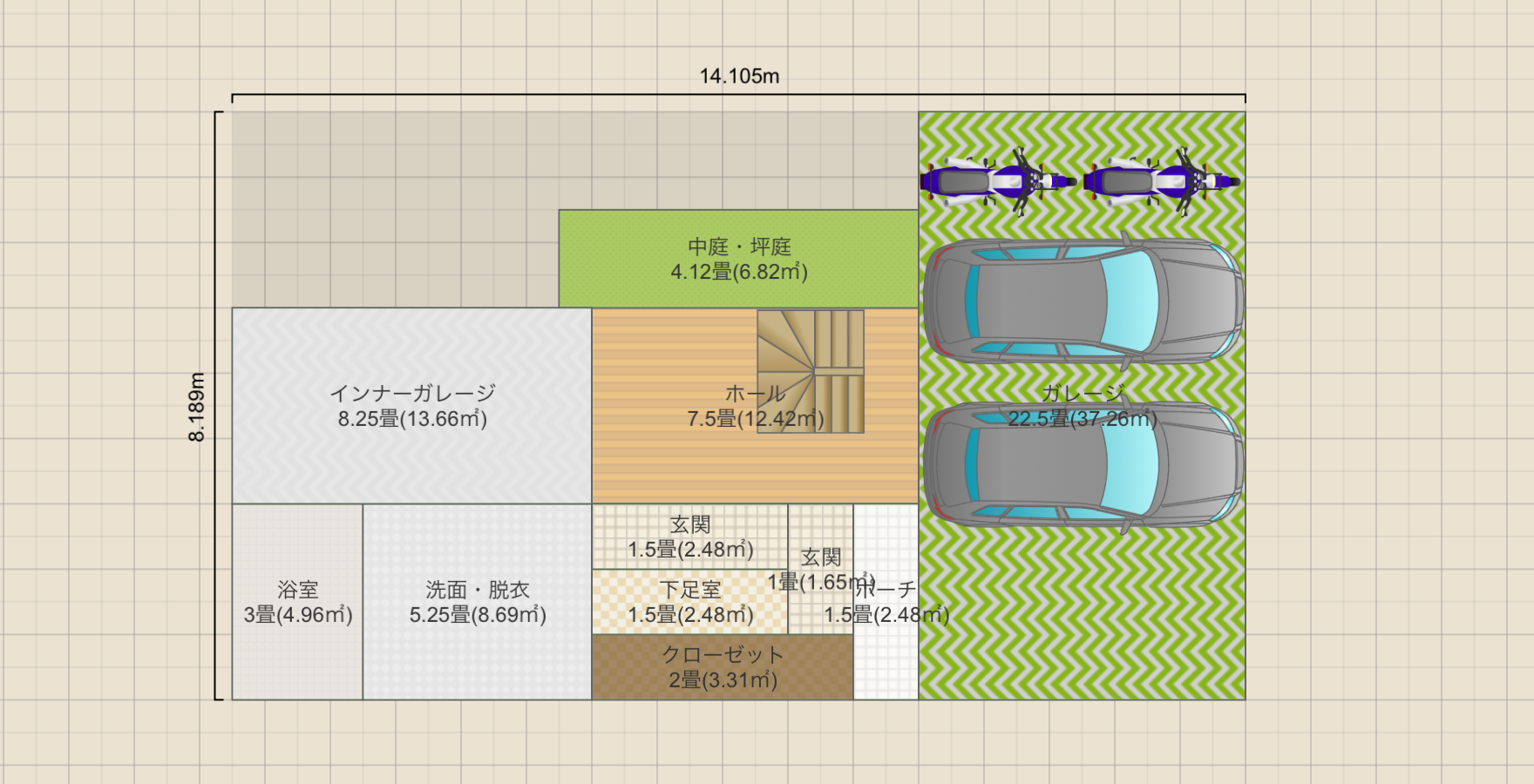 17.8坪2階建+9.2坪ガレージ
