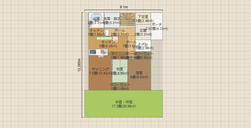 北東玄関 4LDKの家 真ん中和室