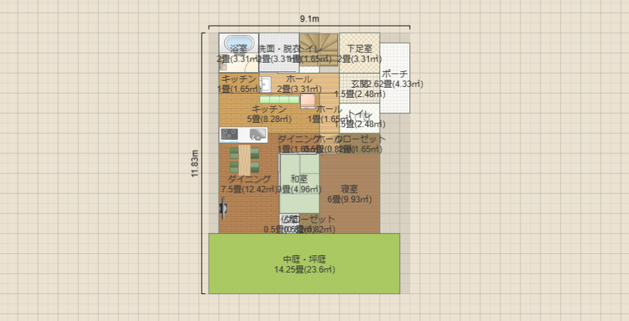 北東玄関 37坪 4LDKの家 真ん中和室