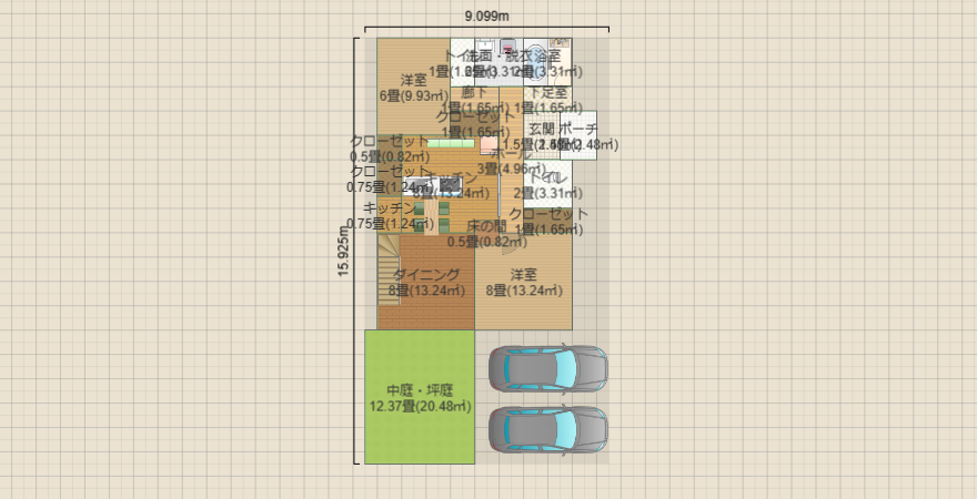 36坪 1階2つトイレと居室