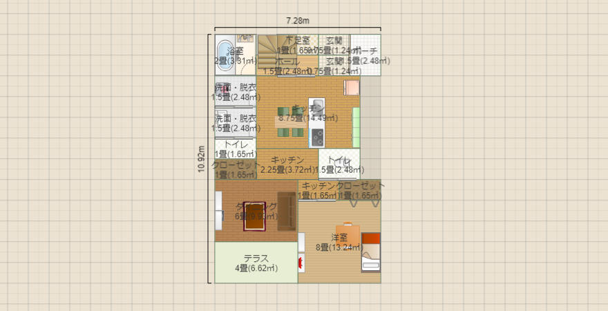 1階２つトイレと居室　1階ｲﾝﾅｰテラス2