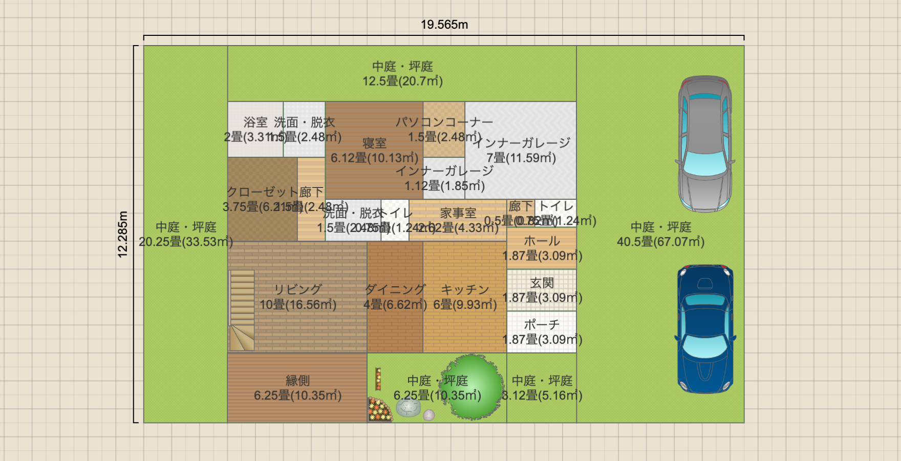 平屋ロフト付きビルトインガレージとウッドデッキ2400万