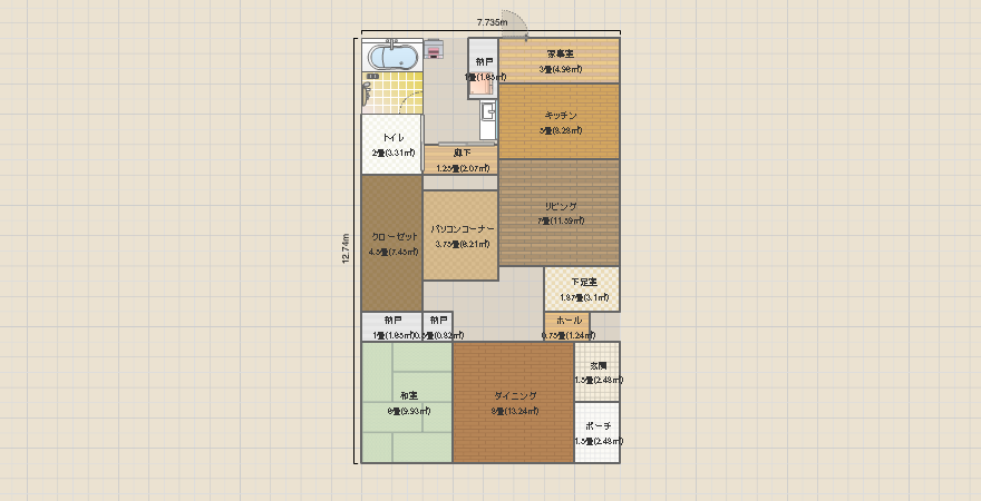 M邸A案 洗面ドアを1つに