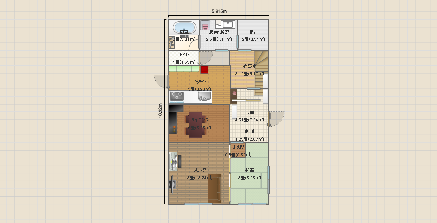 縦長 南向きの家 玄関東