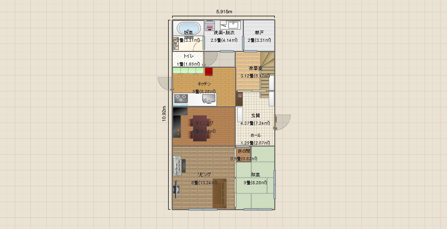 縦長 南向きの家 玄関東