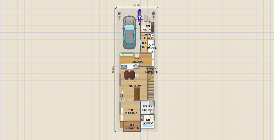 北口玄関 間口4.5m