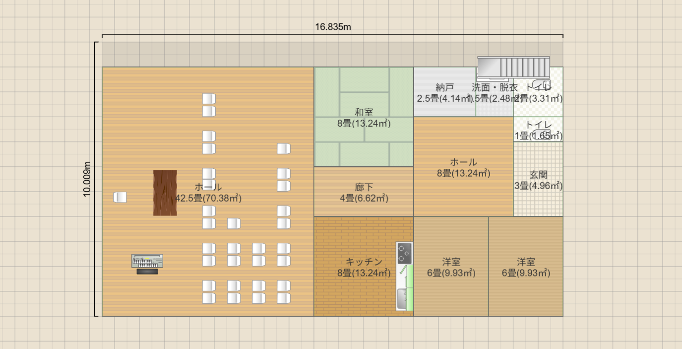下池川会堂(42坪)+住居(25坪)+ベランダ